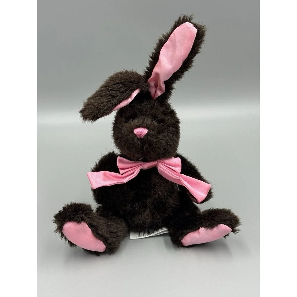 Kids of America Bunny Rabbit Brown Plush W/ Pink Ears Feet & Ribbon Bow 8